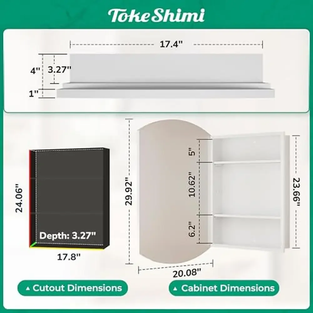 20x30 Oval Mirror Surface Mounted Medicine Cabinet with Adjustable Shelves White Rust-Resistant Bathroom Storage Solution