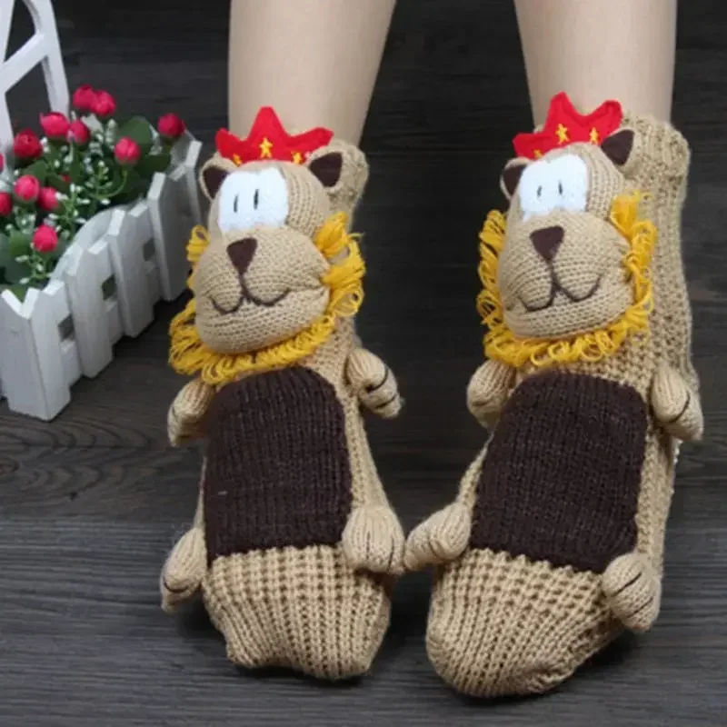 Winter Thick Woolen Socks Thicken Warm Socks Slippers Women Non-slip Foot Warmer Snow Funny Cute Cartoon Animals Prints Socks 3D