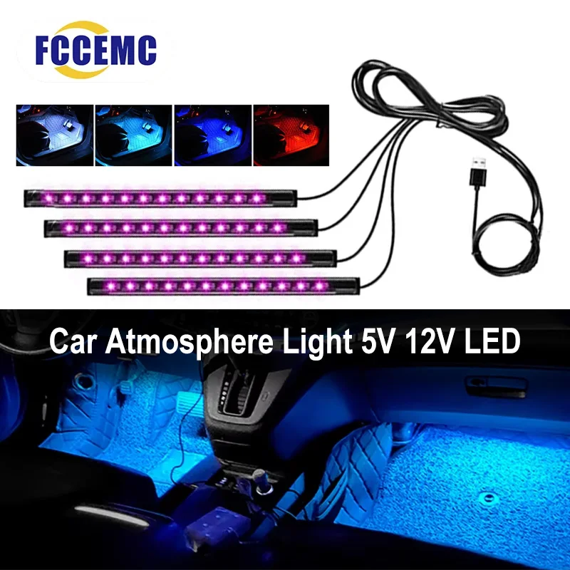 5V/12V Car Interior Backlight Ambient Mood Foot Light with Cigarette Lighter USB Decorative Atmosphere Lamp Car Accessories