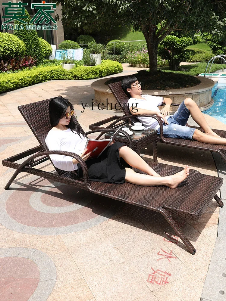 TQH outdoor lounge chair rattan chair villa courtyard swimming pool beach chair open-air terrace balcony leisure rattan bed