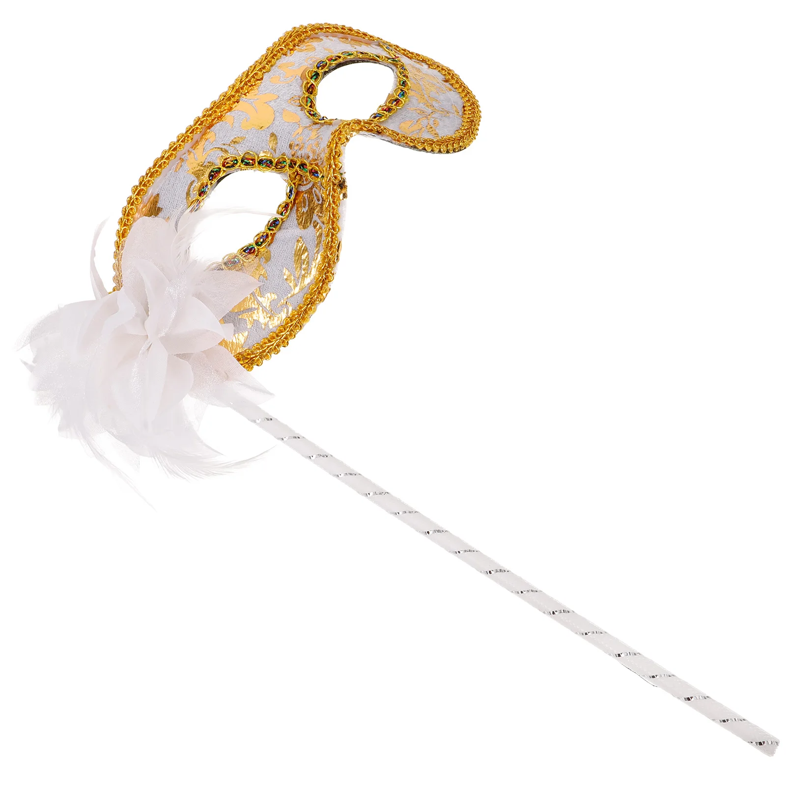 

Handheld Masquerade Mask Half Face Masks for Women Lightweight Comfortable White Color Side Flower Retro Style Party Costumes