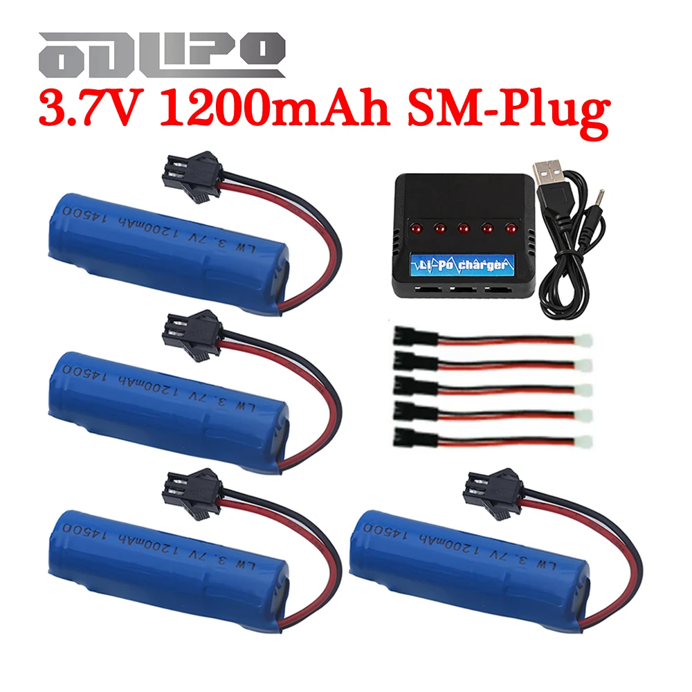 

14500 3.7v 1200mah Rechargeable Li-ion battery SM plug For RC Stunt Dump Car JJRC C2 D828 RC Car Parts With Charger