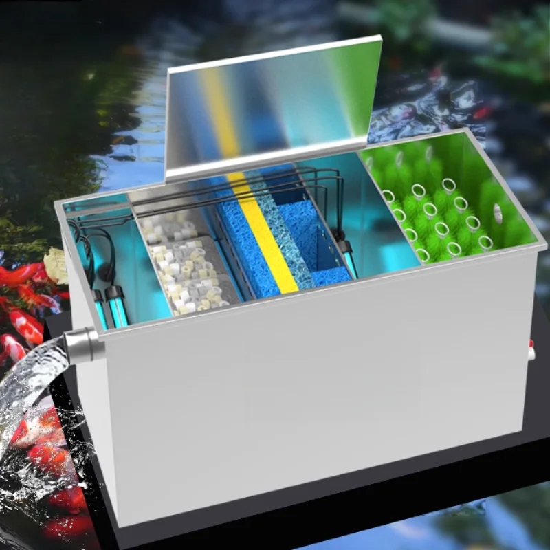 24V low pressure fish pond filter water circulation system sewage discharge stainless steel external filtration equipment