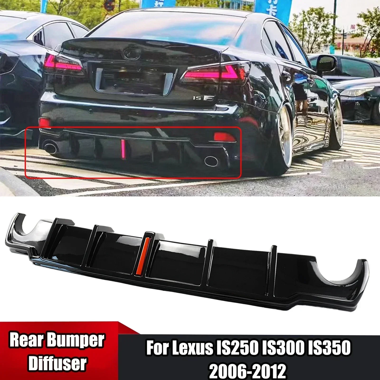 For Lexus IS250 IS300 IS350 2006-2012 Rear Bumper Diffuser With Pilot Led Light Tail Lip Spoiler Splitter Car Auto Accessory