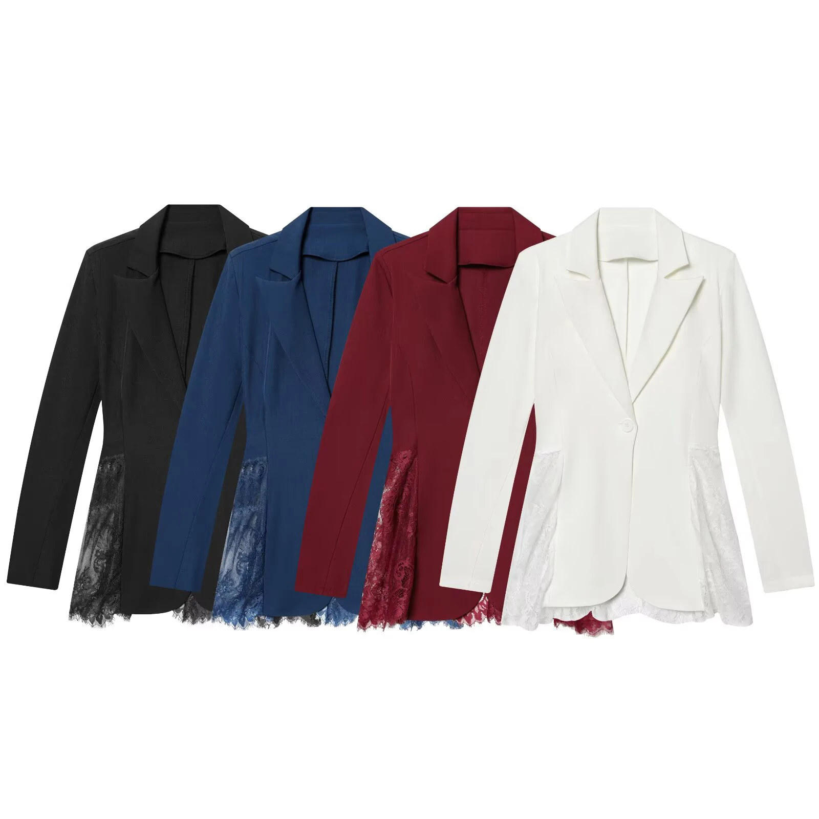

Женский пиджак-блейзер в европейском и американском стиле, новинка весенней коллекции, модный, элегантный, с цветовыми блоками и кружевными вставками, приталенный, расклешенный.