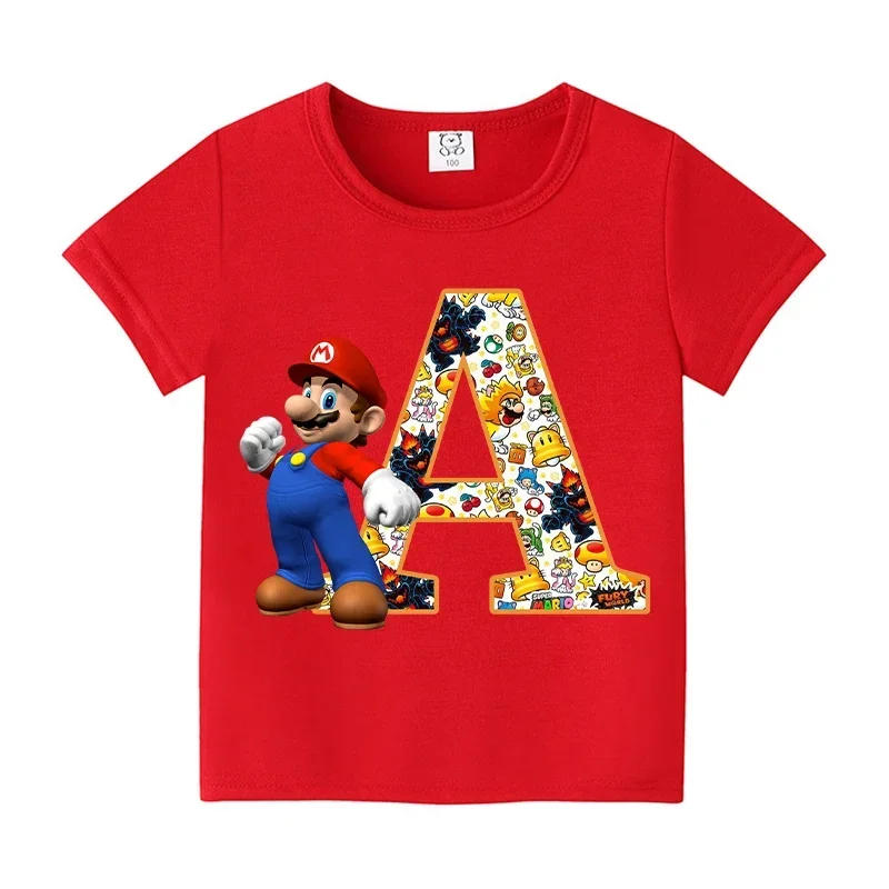 New 100%cotton T-shirts for Children Cartoon English Letters Graphic T-shirt Boys Casual Short-sleeved Tops Kids Clothes