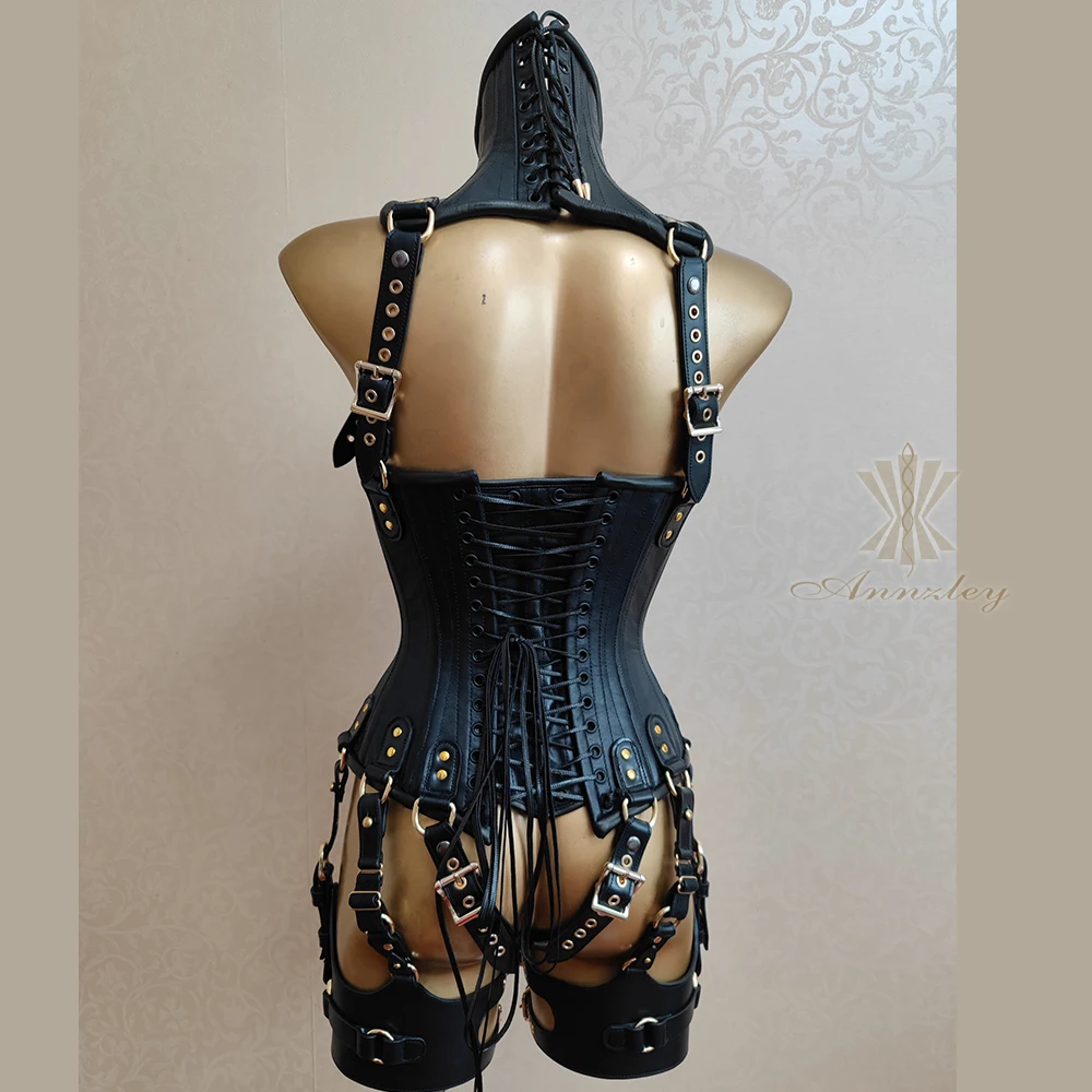 Annzley Equisite Luxury Genuine Cowhide Leather Corset Outfit Sexy Korsett Excellent Workmanship