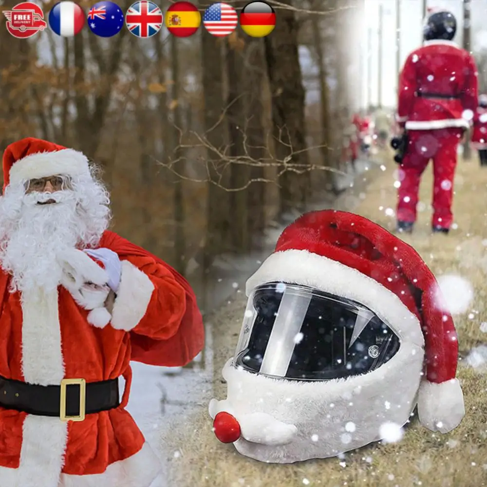 

Christmas Helmet Cover Elastic Motorcycle Santa Claus Funny Cover Plush Santa Claus Christmas Hat for Outdoor Party Xmas