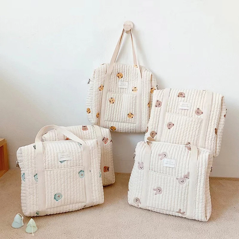 1pc Instagram Korean version of cotton quilted mommy bag Tote bag Zipper large capacity stroller hanging bag Diaper organizer ba