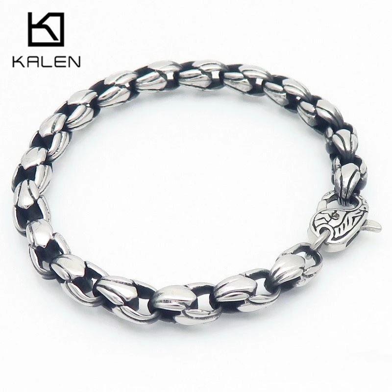 KALEN 7mm Stainless Steel Wheat Chain Bracelet for Men 18-21cm Gold Color Symbol Accessory Vintage Punk Biker Jewelry Gifts