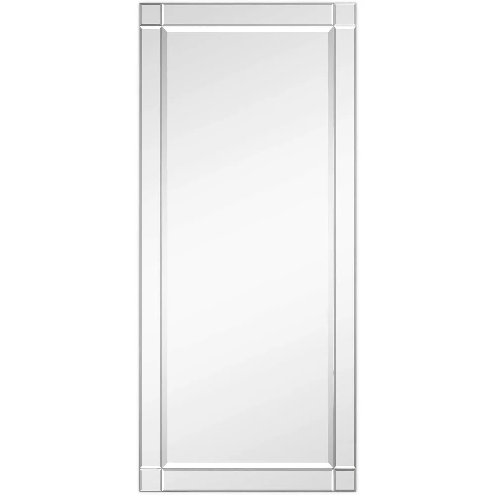 

Contemporary Square-Edged Rectangular Vanity Mirror with Wooden Frame, 1-Inch Beveled Edge, Wall-Mountable, 24 by 54 Inches