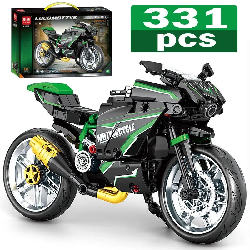 Technic Racing Motorcycle Building Blocks MOC Locomotive Motorbike Model DIY Assembly Bricks Toy For Boys Kids Birthday Gift