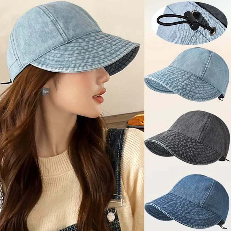 Summer Wide Brim Sun Hat Drawstring Adjustable Caps for Girls Women Foldable Beach Hats Men Quick-drying Visors Fisherman Cap