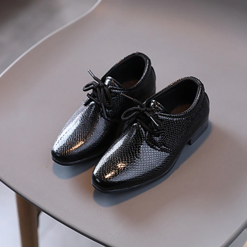 

Spring Autumn Children's Leather Shoes Fashion Kids Lace-up Low-heeled Single Shoes Boys Students Black School Performance Shoes