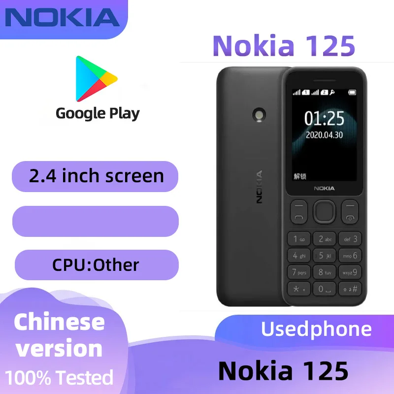 Nokia 125 2G Phone 2.4inch Screen Battery capacity 1020mAh original Good Condition used phone