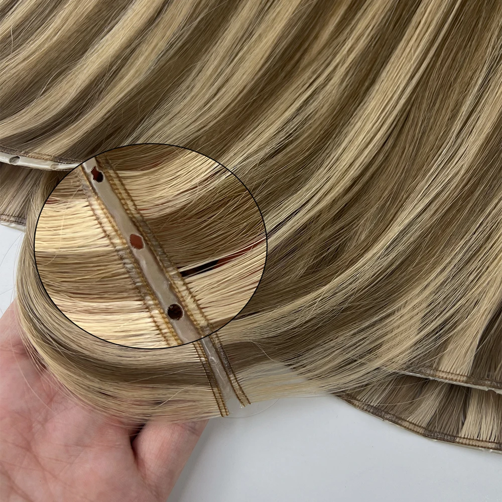 

100% Raw Russian Human Hair Double Drawn Both Sides Genius Weft with Hole in the Middle Hole Weft Hair Extensions