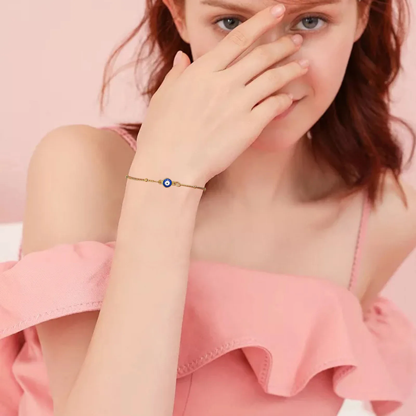 Vnox Evil Blue Eye Bracelets for Women, Gold Color Satellite Chain with Eye Charm Bracelet, Minimalist Jewelry image 3