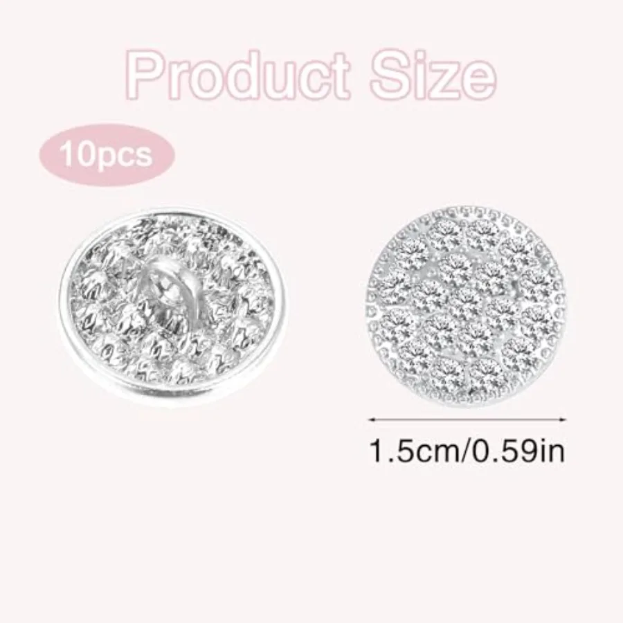 10 PCS Rhinestone Buttons for Clothing Silver Buttons Sparkle Rhinestone Buttons Crystal Embellishments Sew on Clothing Buttons