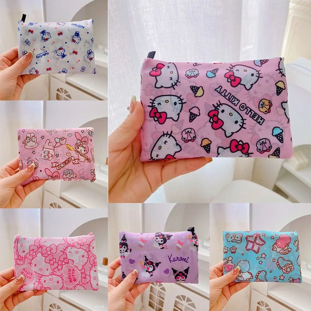 Kawaii Cute Sanrio Foldable Eco Shopping Bag Kuromi Hello Kitty MyMelody Cinnamoroll Portable Supermarket Large Storage Bag