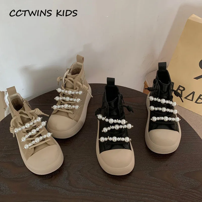 Girls Shoes Spring Autumn Toddler Kids Fashion Brand High Top Casual Shoes Children Pearls Princess Short Boots Soft Sole Flats