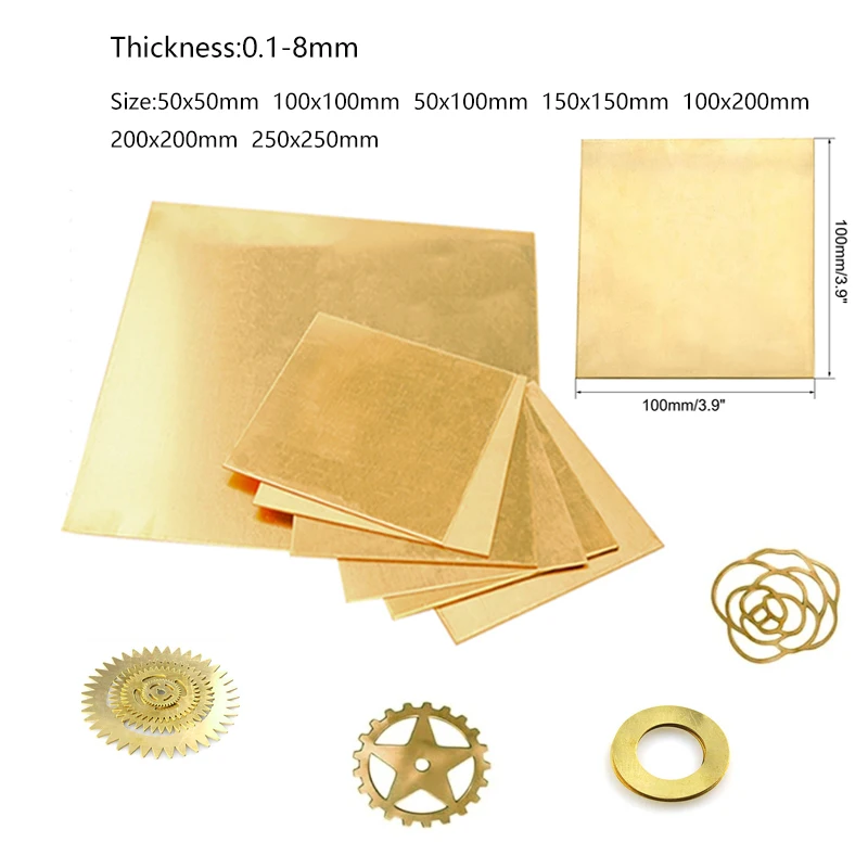 1pcs Brass Plate Thickness 0.1-6mmx100x100mm Brass Sheet Cutting CNC Frame Model Mould DIY Contruction Brass Pad