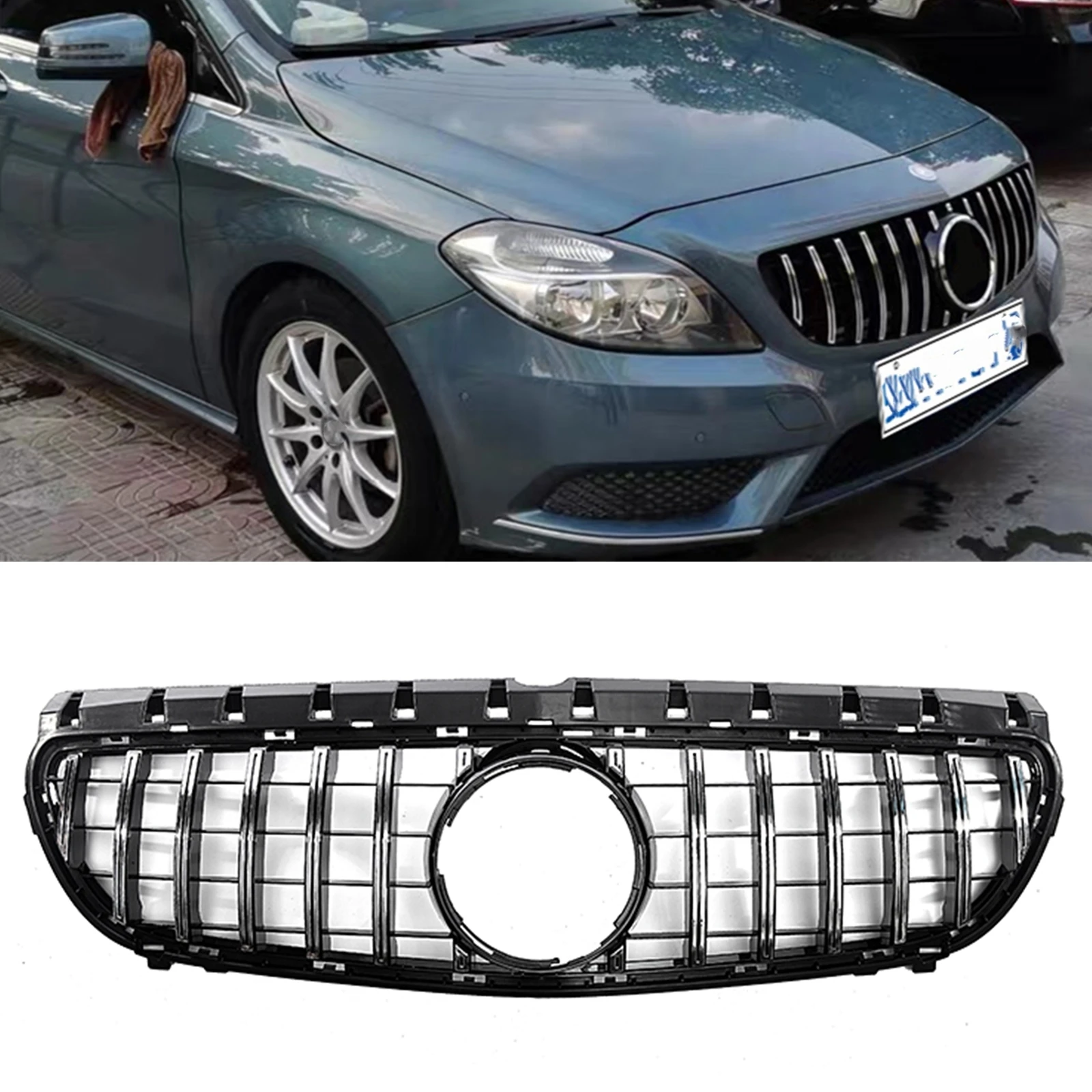 Front Racing Grill Upper Hood Grille Bumper Mesh Grid For Mercedes Benz B Class W246 B180 B250 2015-2019 GT Style