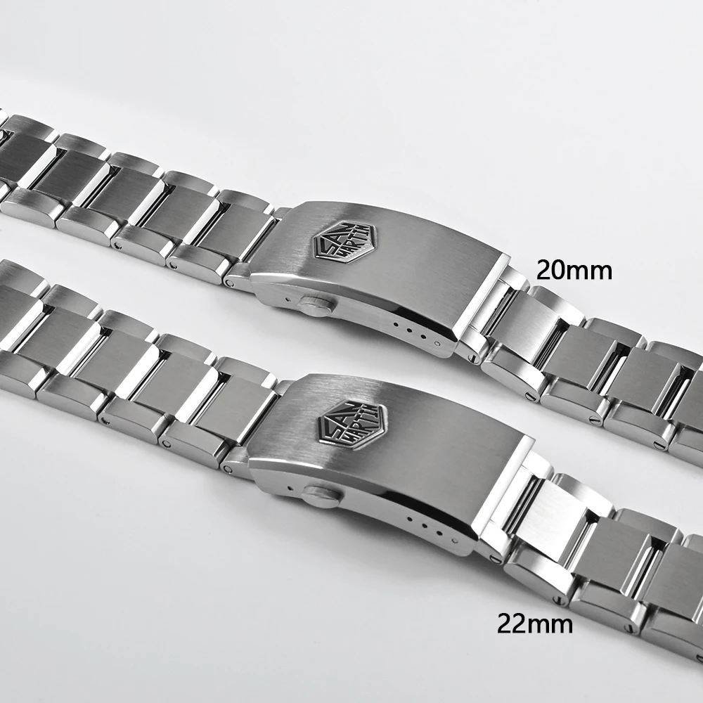 San Martin High Quality 316L Stainless Steel 3Links 20mm 22mm Universal Strap Watch Bracelets Parts No Insert Flat Ends Bracelet