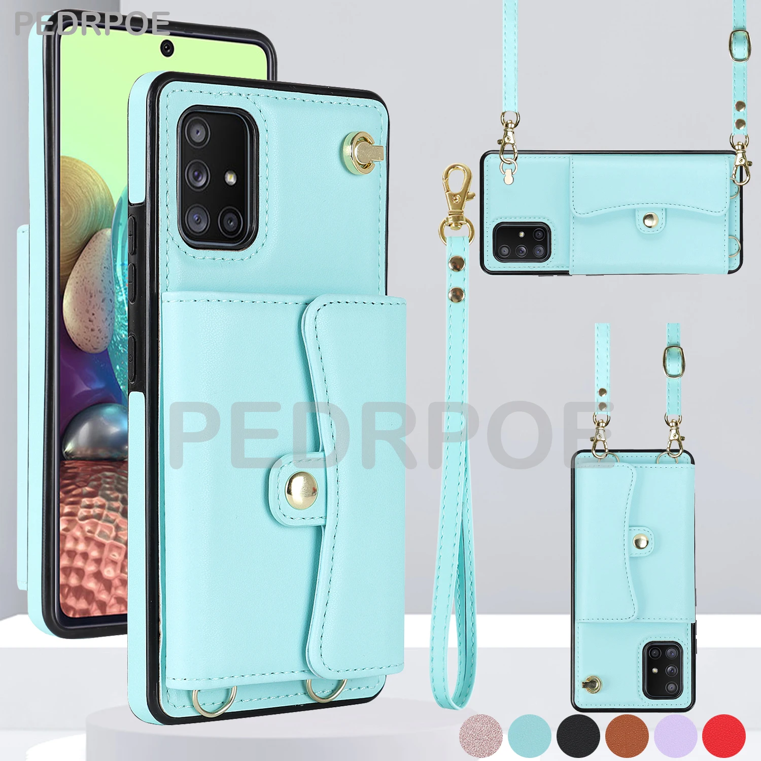 

Роскошный кожаный чехол-кошелек для Samsung A73 A71 A70 A53 A52 A51 A50 A20 A12 A13 5G Косой портативный чехол для карточек из орган