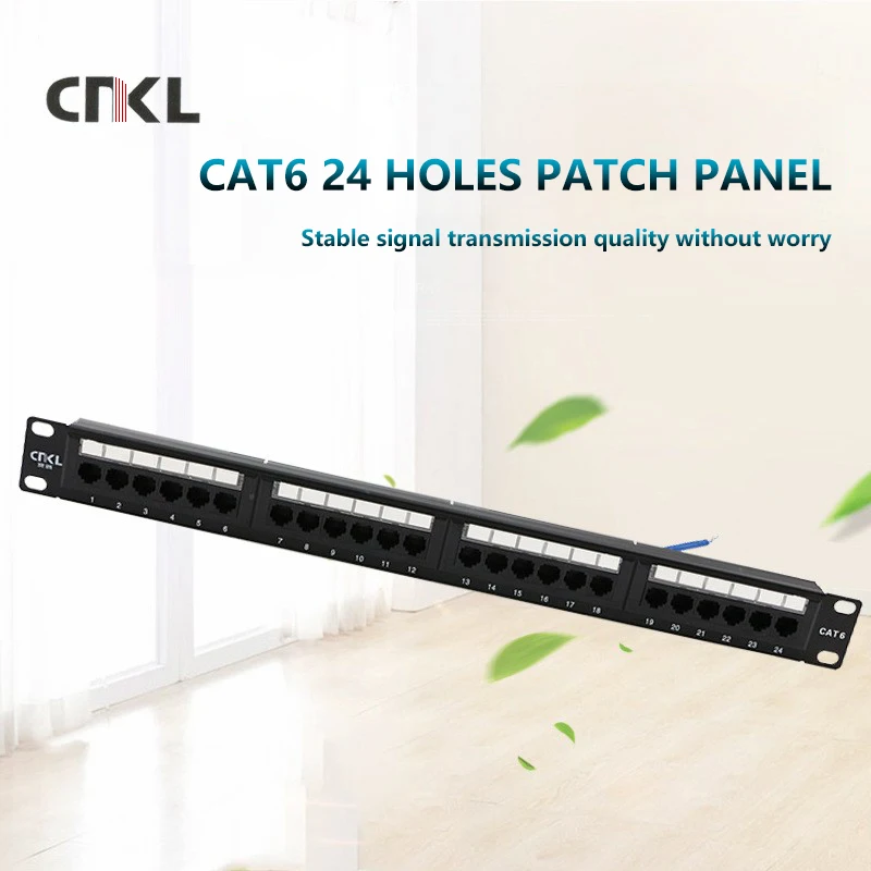 CNKL-Suporte de Rede, Patch Panel, UTP, CAT6, RJ45, 19 ", Montagem em Rack, 24 Portas