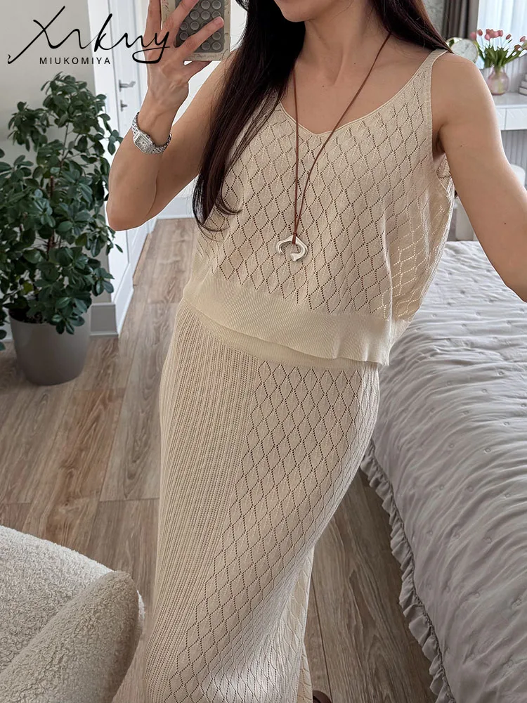 

Summer Skirts And Tops Two Pieces Woman 2 Piece Sets Outfit Sexy Hollow Out Suit Crop Camis Beach Outfits Women Skirts Sets
