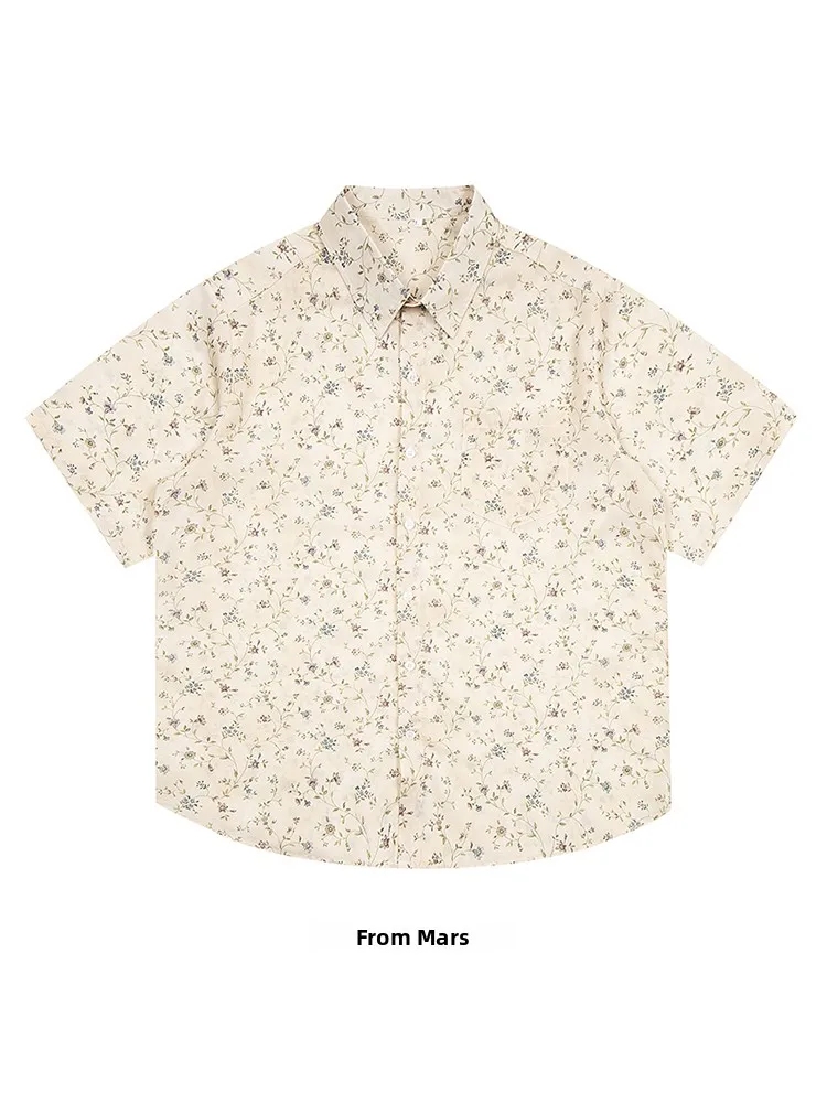 

Летняя молодежная рубашка с коротким рукавом, винтажным цветочным принтом, отложным воротником, в стиле кантри, свободного кроя, тонкая, стандартного размера.