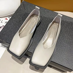 2022 Flat Shoes Women's Square Head Single Shoes Simple Temperament Flat Shoes Comfortable Ladies Flat Shoes 35-40 Solid Color