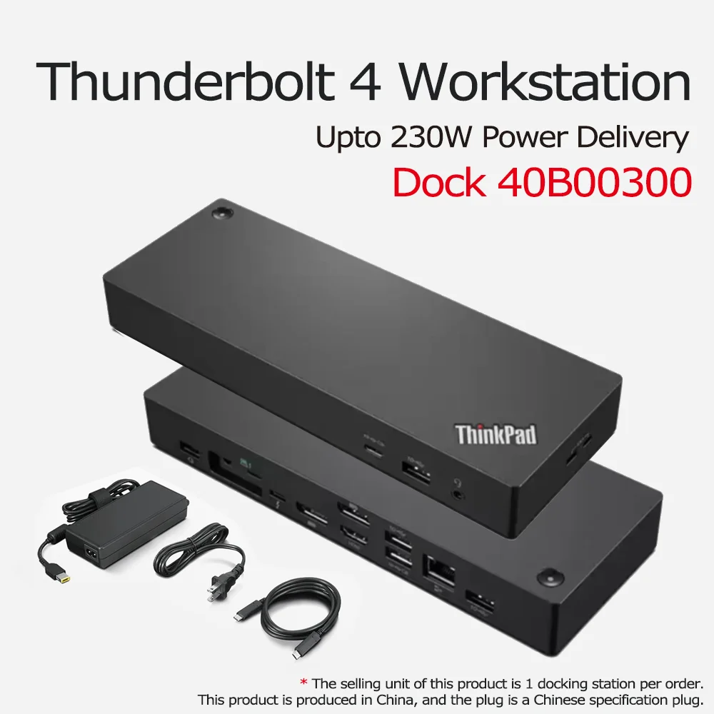 

ThinkPad Thunderbolt 4 Workstation Dock 40B00300 USB-C HDMI 8K@30Hz upto 230W Peak Power PD 40 Gbps for Lenovo Laptop Win10