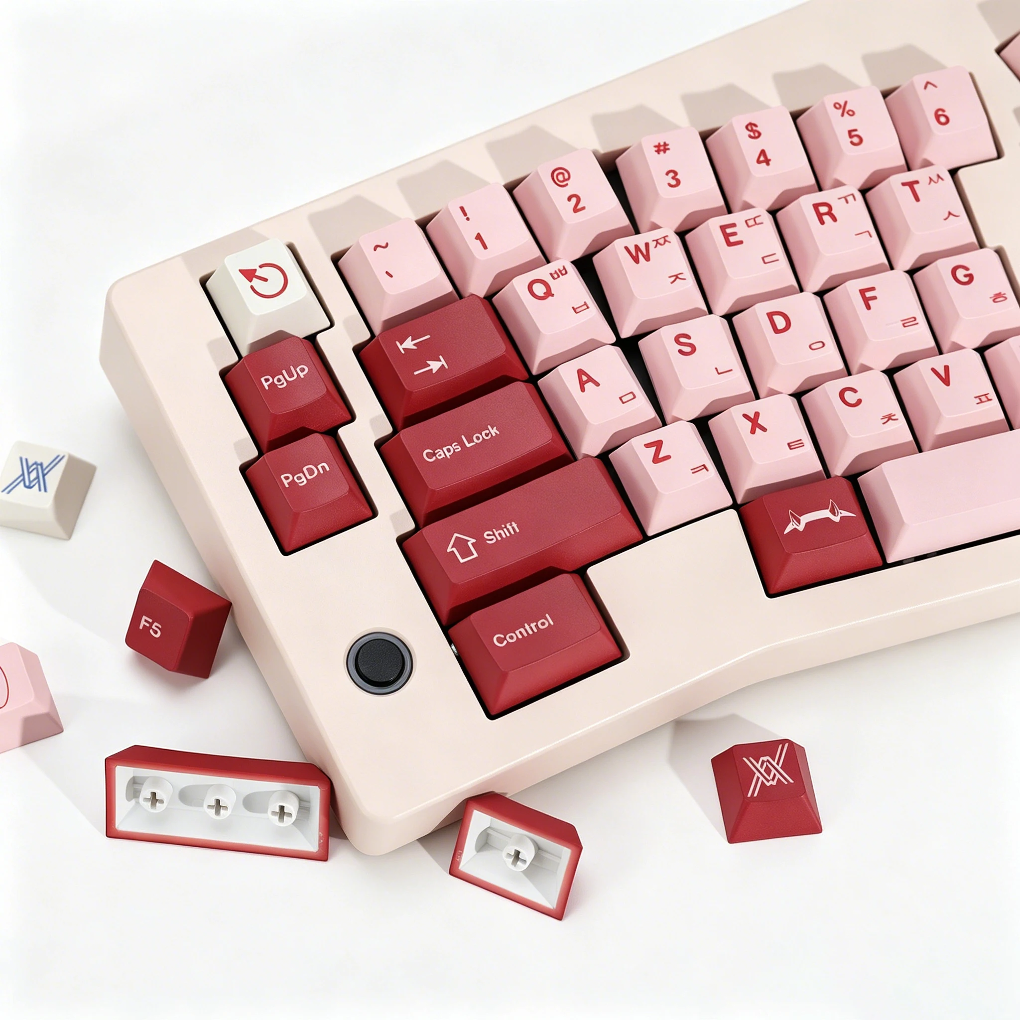 KBDiy Clone GMK Keycaps Korean Retro GMK Darling Cherry Profile PBT Keycap For Magnetic Switches 60 Gaming Mechanical Keyboard