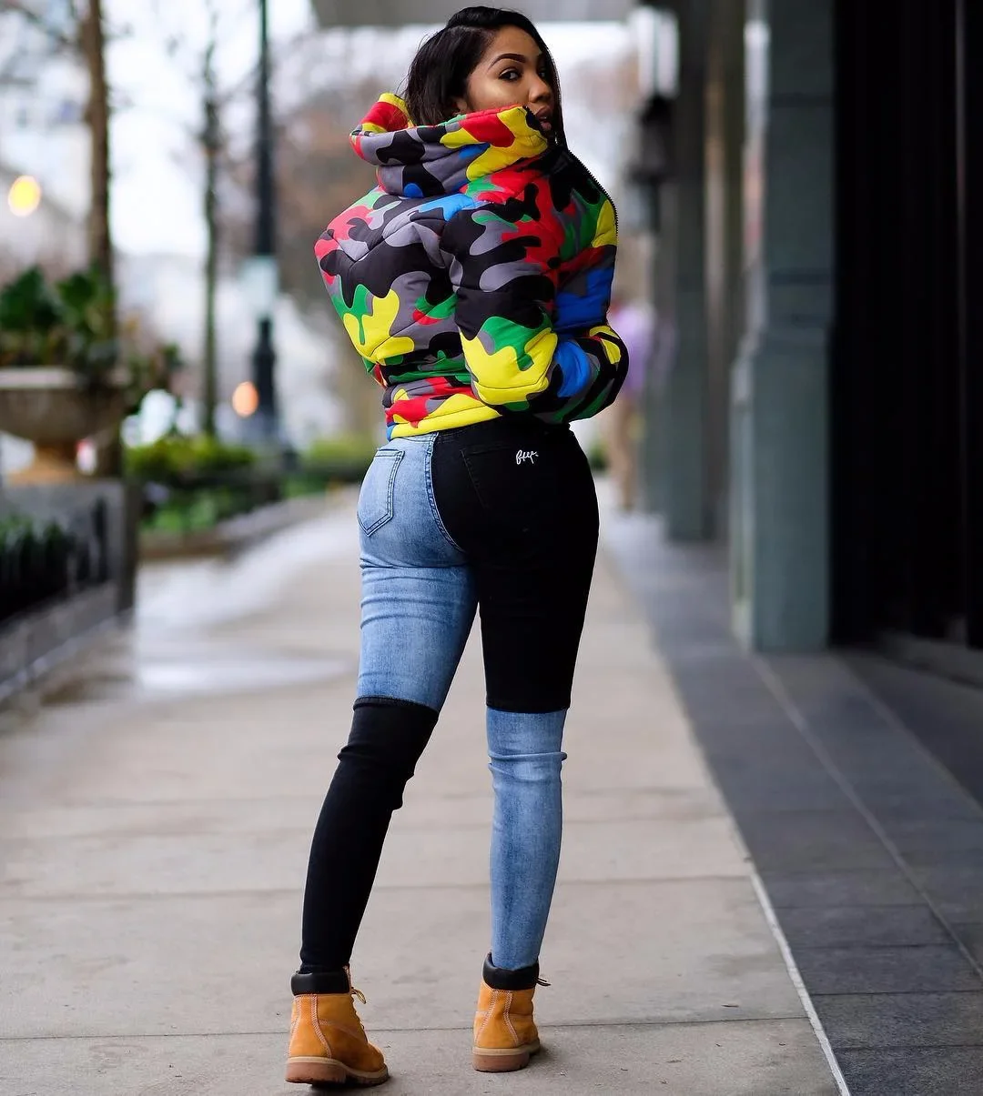 S-4XL  Camouflage Print Winter Wear Bubble Coat Female Cropped Puffer Down Jacket  Parka Outerwear