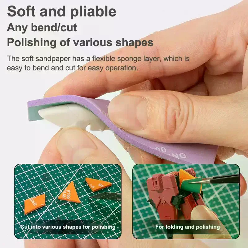 9/12Pcs Wet/Dry Sandpaper And Sponge Set Heavy Duty #400 To #2000 Mesh Multi-Mesh Plastic Model Build Grinding And Polishing Kit