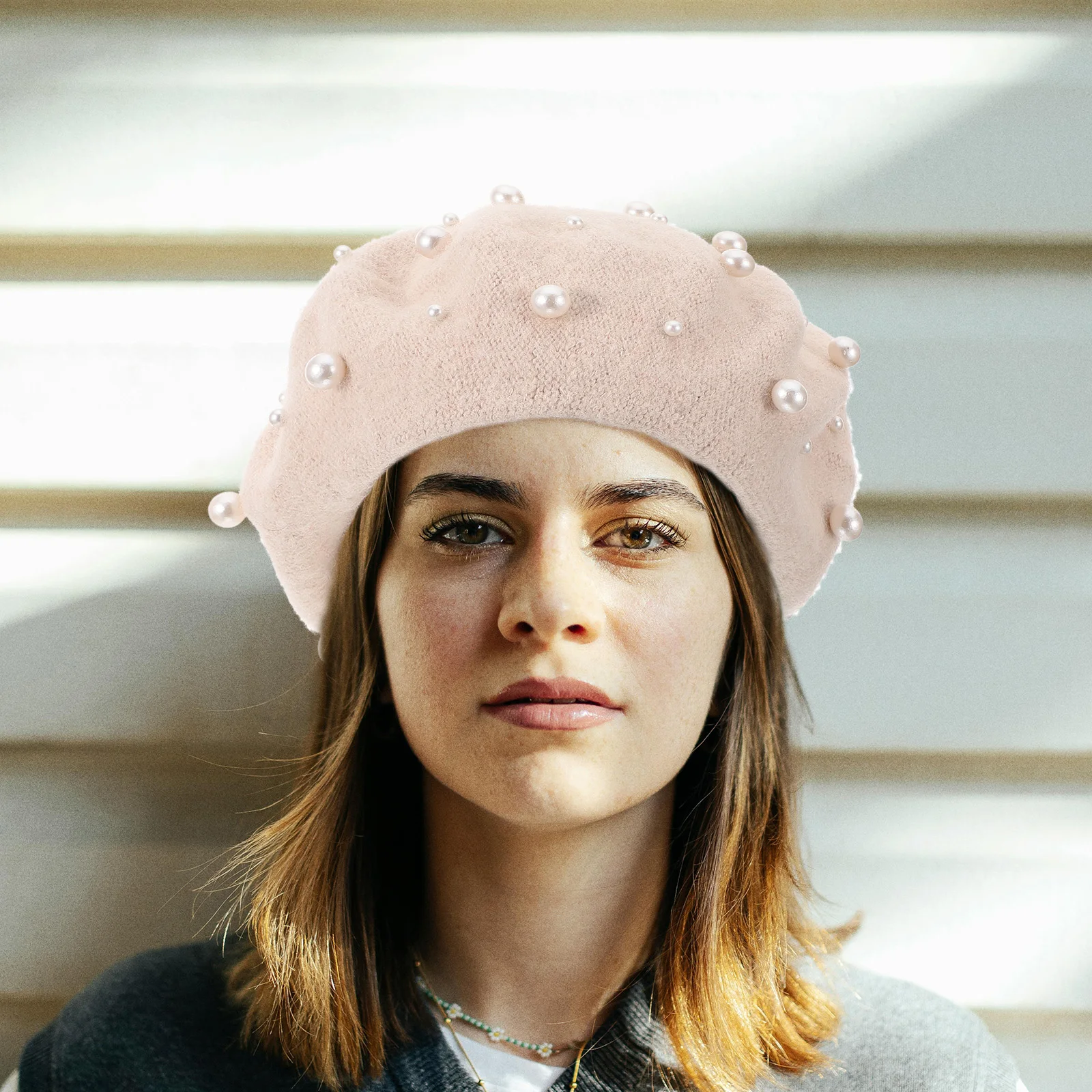 

Pearl Beret Hat Women Pearls Beaded Hats Fashion Girls Knit Autumn And Winter Women's