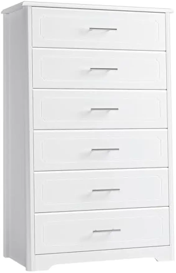 HITHOS Tall Dresser for Bedroom, White Dresser, Modern 6 Drawer Dresser for Closet, 31.5