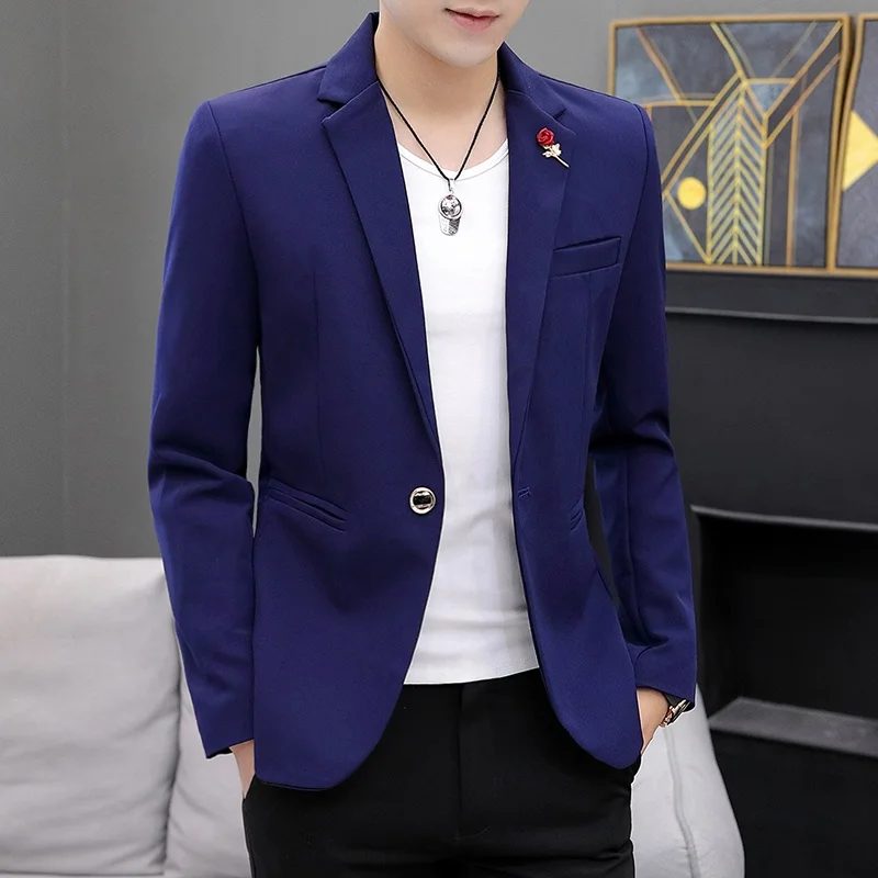 

Slim Fit Long Sve Men's Suit Jaet Korean Sle Pure Color Casual Faionable Youth Outerwear Stand Cut Busin Casual