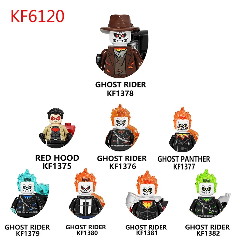 KF6120 Ghost Rider klocki Cartoon akcja Anime rysunek obraz Puzzle montaż zabawki cegły lalka Model prezent świąteczny dla dzieci