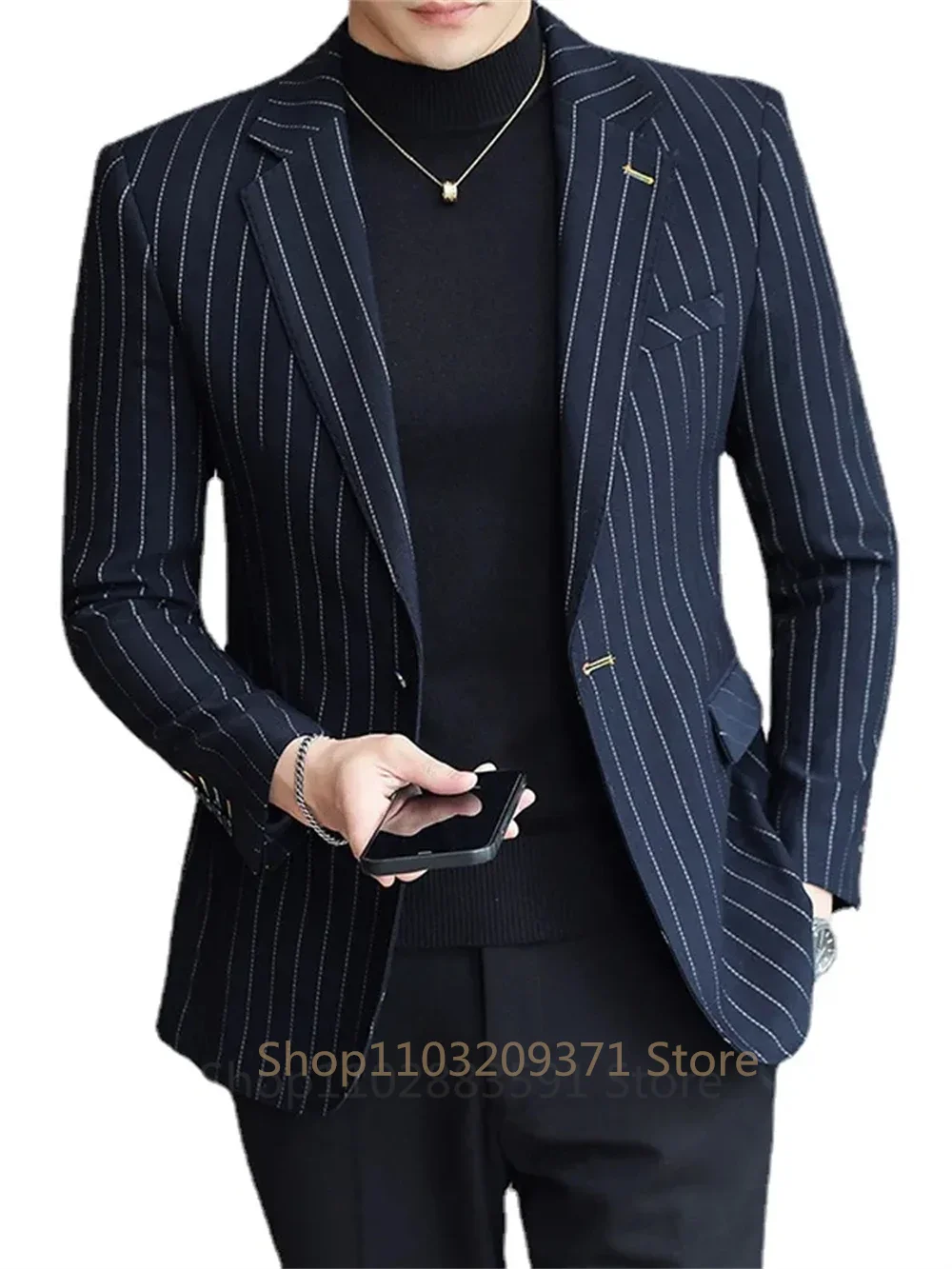 Autumn Style Suits Double-breasted Slim Men\'s Suits Striped Business Professional Casual Formal 1 Piece Blazer Groom Wedding