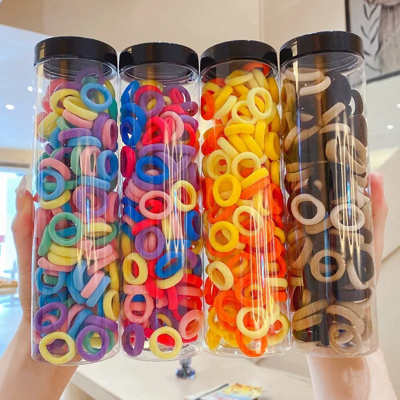 100pcs Hair Circle Canned Small Rubber Bands Candy Colored Rubber Band High Elastic Hair Rope Children's Hair Accessories