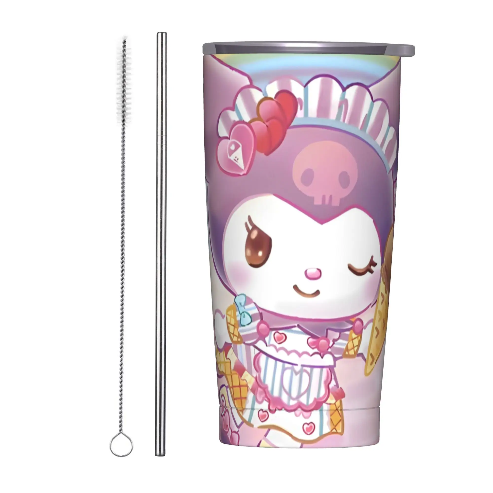 

Cute Kuromi Tumbler Vacuum Insulated Thermal Cup with Lid Straw Office Home Mug Spill Proof, 20oz