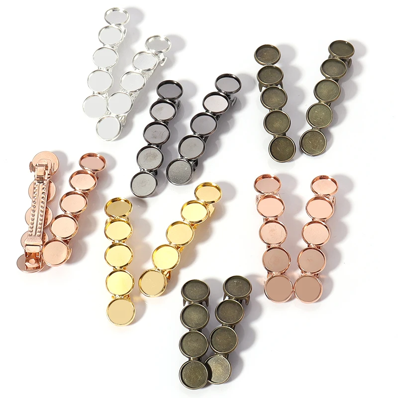 2pcs 12mm Hair Clip Blank Setting Cabochon Base 4/5 Trays Copper Material Hairpin Hair Clips Base For DIY Jewelry Making