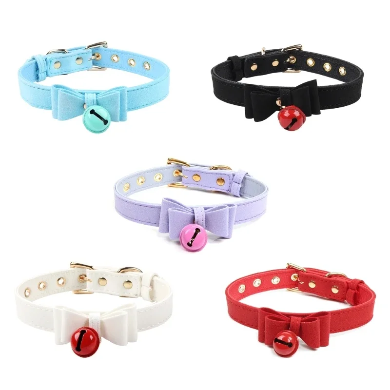 ผู้หญิงวินเทจแฟชั่น Gothic Bow Bells Choker Comfort PU Leathers ปรับ Bow Tie คอสร้อยคอ Bells R7RF