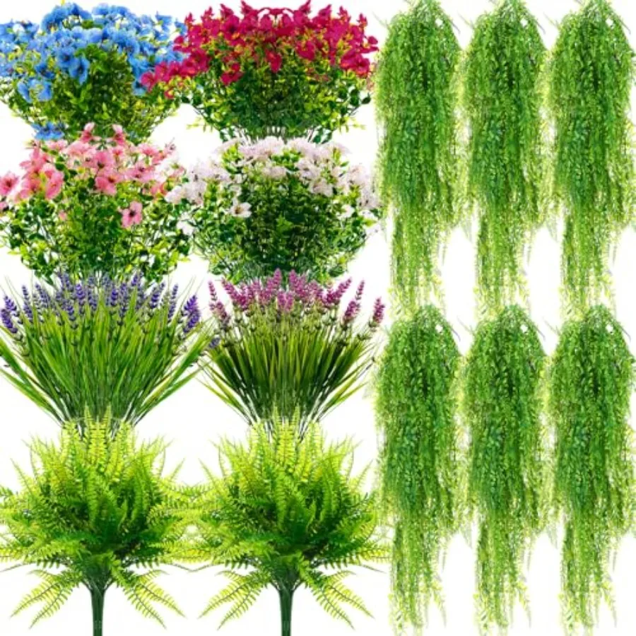 

26 шт. Искусственные растения для осеннего декора, устойчивые к УФ-излучению, лаванда и папоротник Бостон, для улицы