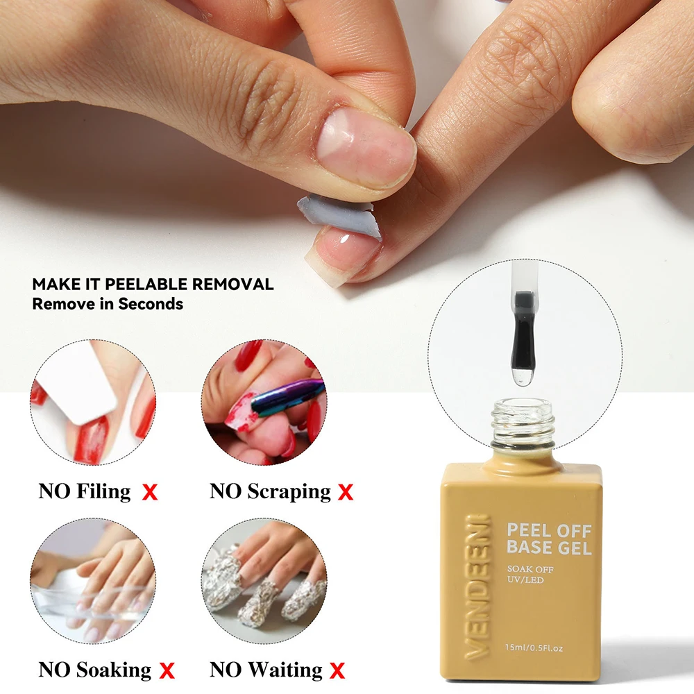 Vendeeni TPO HEMA FREE Easy Peel Off Base Coat Gel Nagellack No Need Remover UV Soak Off Gel Lack Protect Nail Water Gel