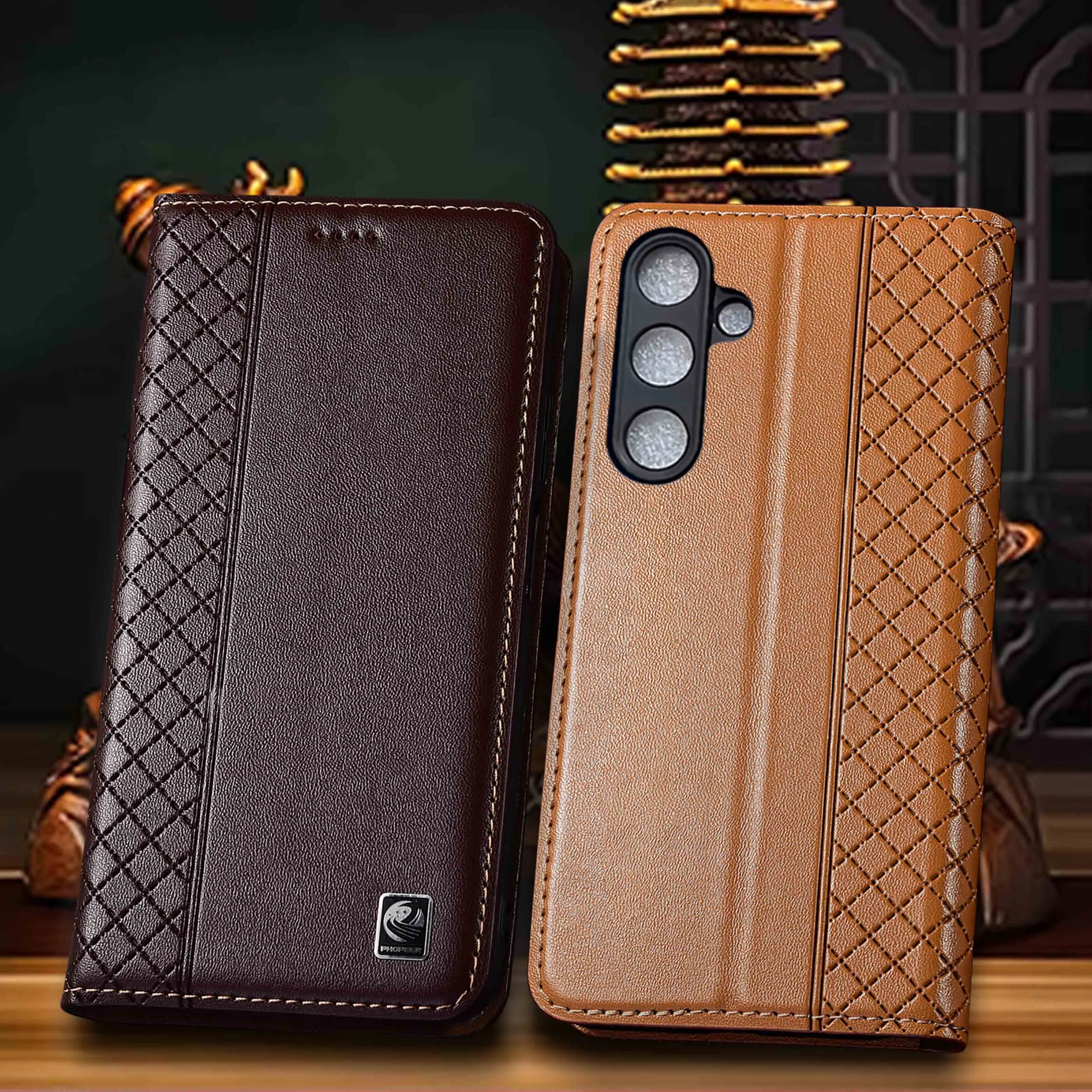 

Magnet Genuine Leather Flip Wallet Phone Case Cover On For Samsung Galaxy S26 Plus Ultra Napa Inner Mesh Pattern Flip Cover Case
