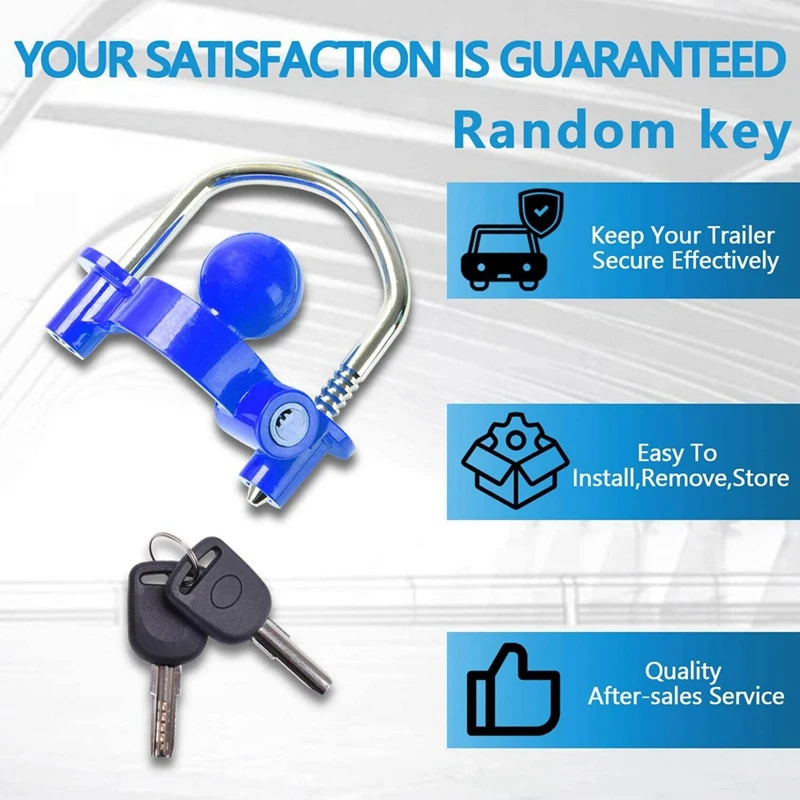 Universal Trailer Ball Tow Hitch Lock Adjustable,Heavy-Duty Steel,Fit For Towing Caravan Trailer Security, Blue