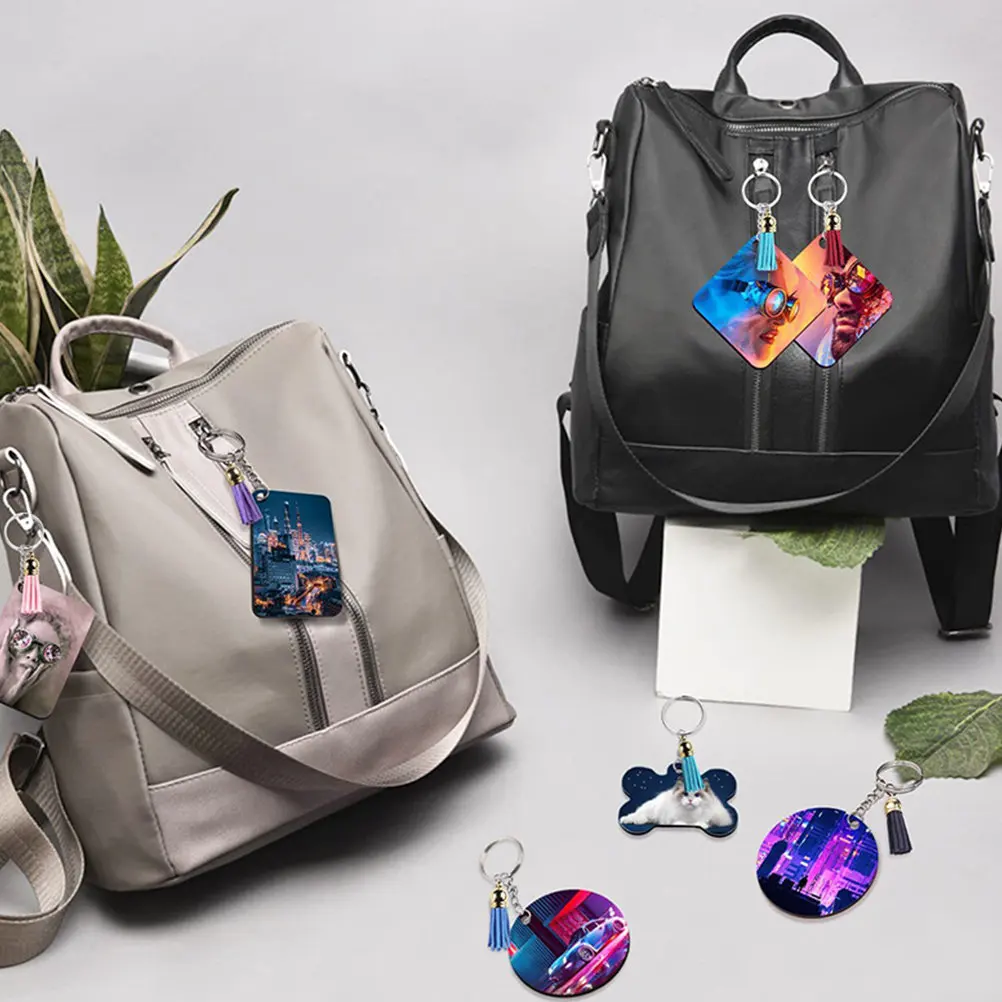 

40Sets Sublimation Keychain Blanks High Quality DIY Blank Pendants Portable Decorative Tassel Jewelry Craft Supplies